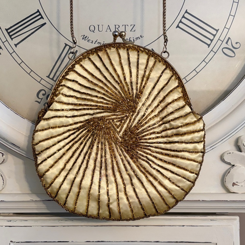 Beaded Gold & Cream Round Evening Bag